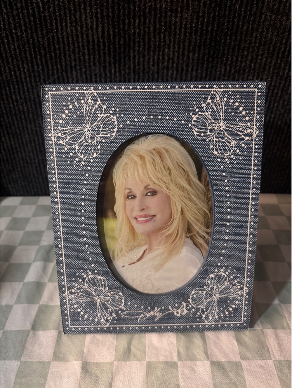 Dolly Parton Blue Butterfly Pattern Photo Frame with Easel Stand